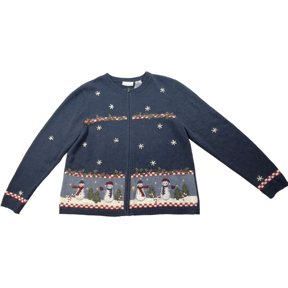 Snowman Sweater Croft & Barrow L Christmas Snowflake Full Zip Holiday Cute Large